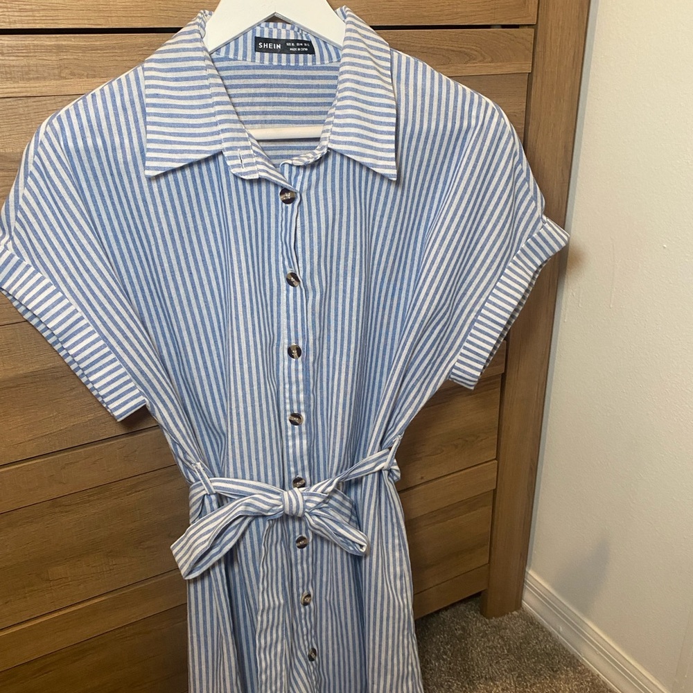SHEIN Blue and White Striped Midi Dress